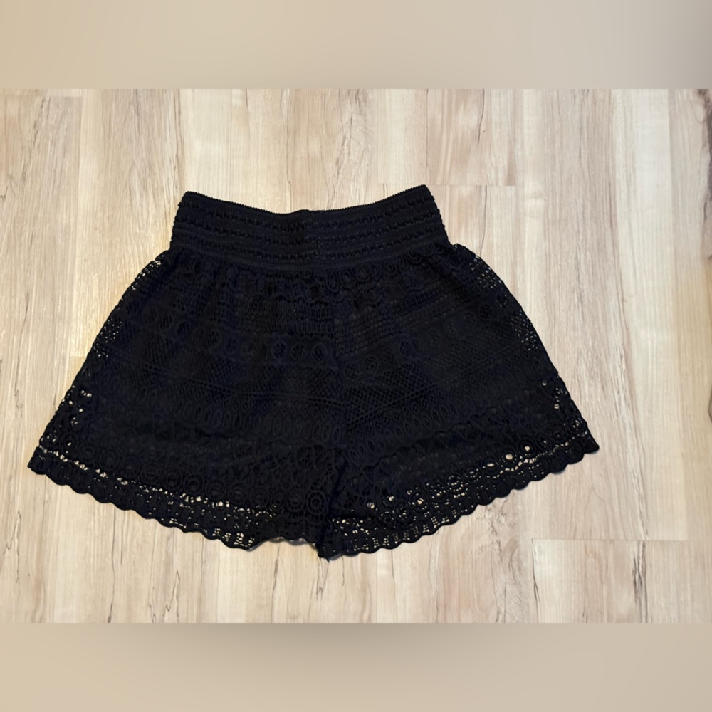 Black Lace Shorts XL Boho Crochet Festival High Waist Summer Beach Cover Up